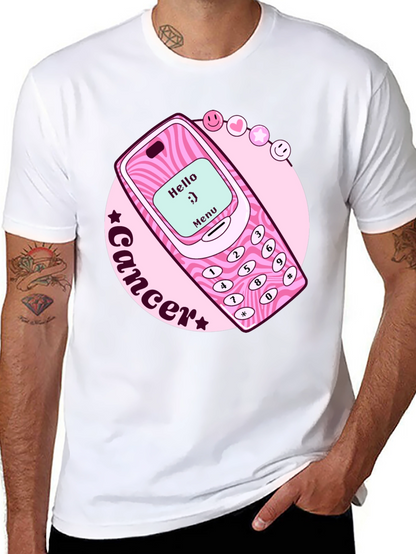 Cancer Zodiac Graphic Tee - Retro Cell Phone Design