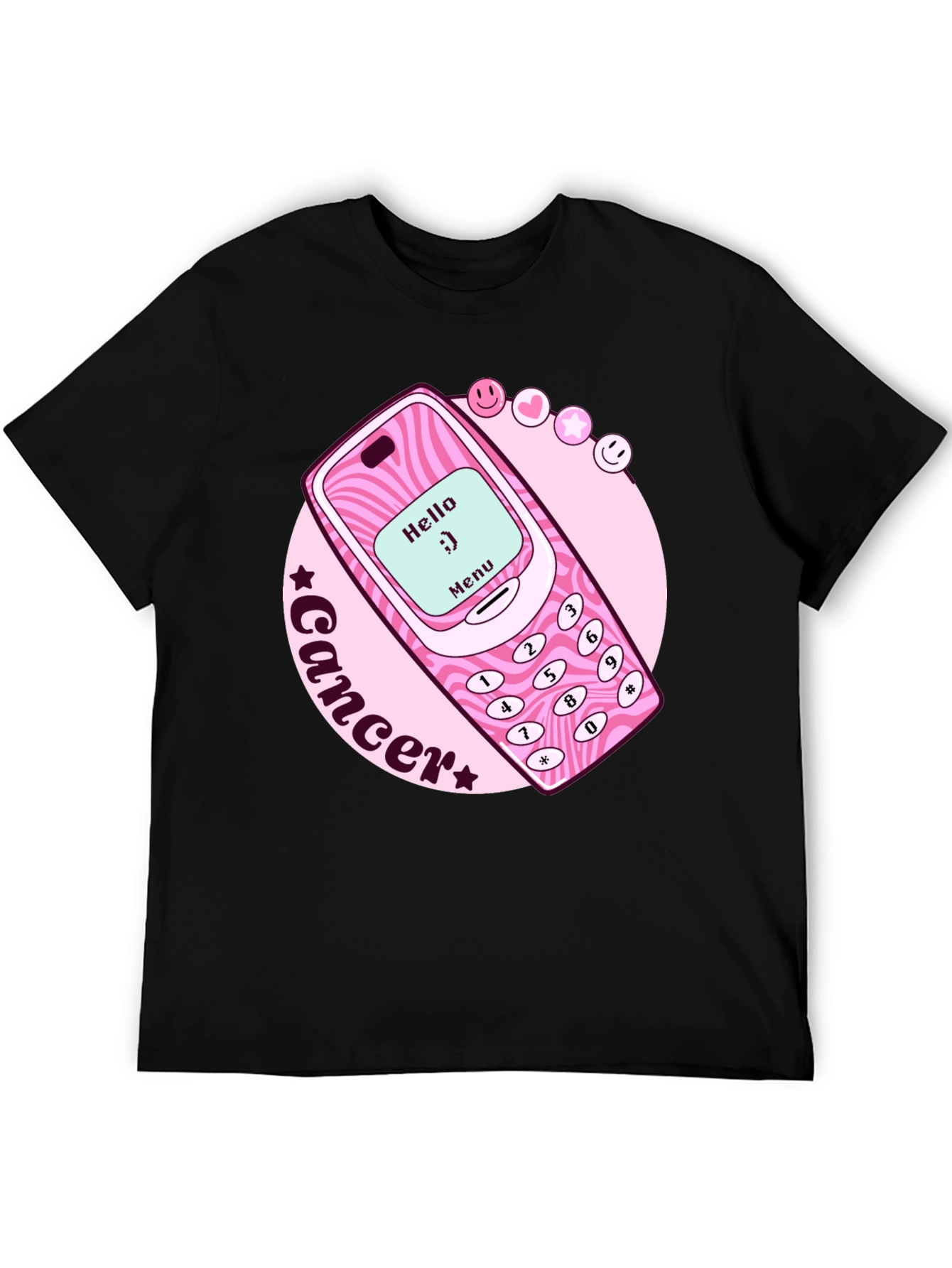 Cancer Zodiac Graphic Tee - Retro Cell Phone Design