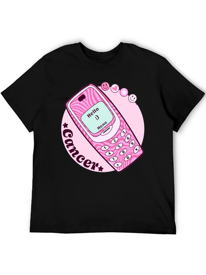 Cancer Zodiac Graphic Tee - Retro Cell Phone Design