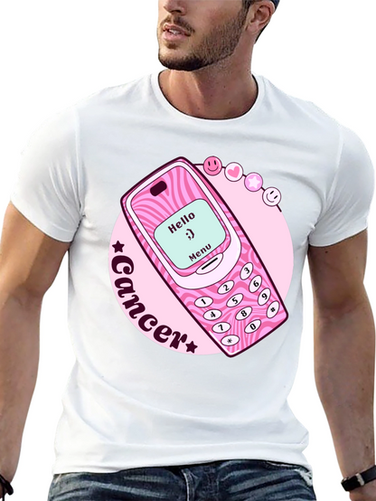 Cancer Zodiac Graphic Tee - Retro Cell Phone Design