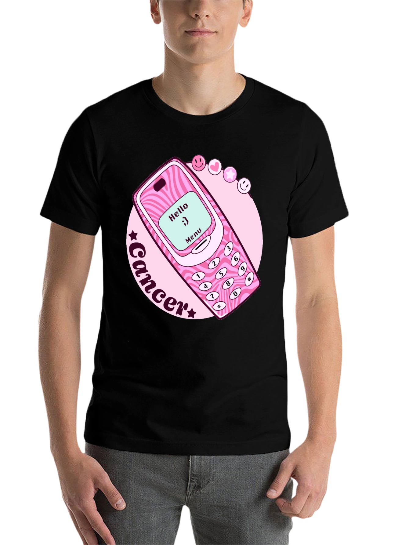 Cancer Zodiac Graphic Tee - Retro Cell Phone Design