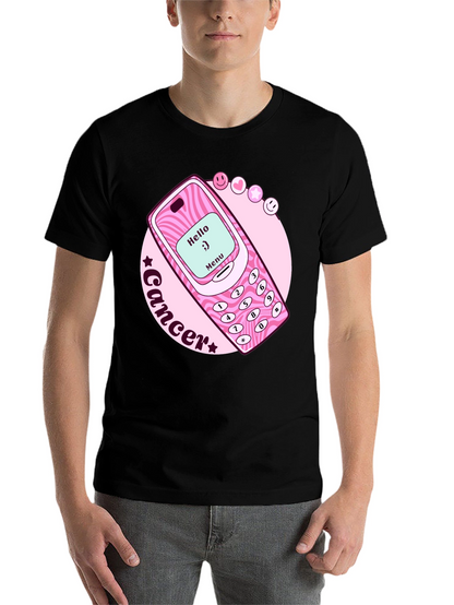 Cancer Zodiac Graphic Tee - Retro Cell Phone Design