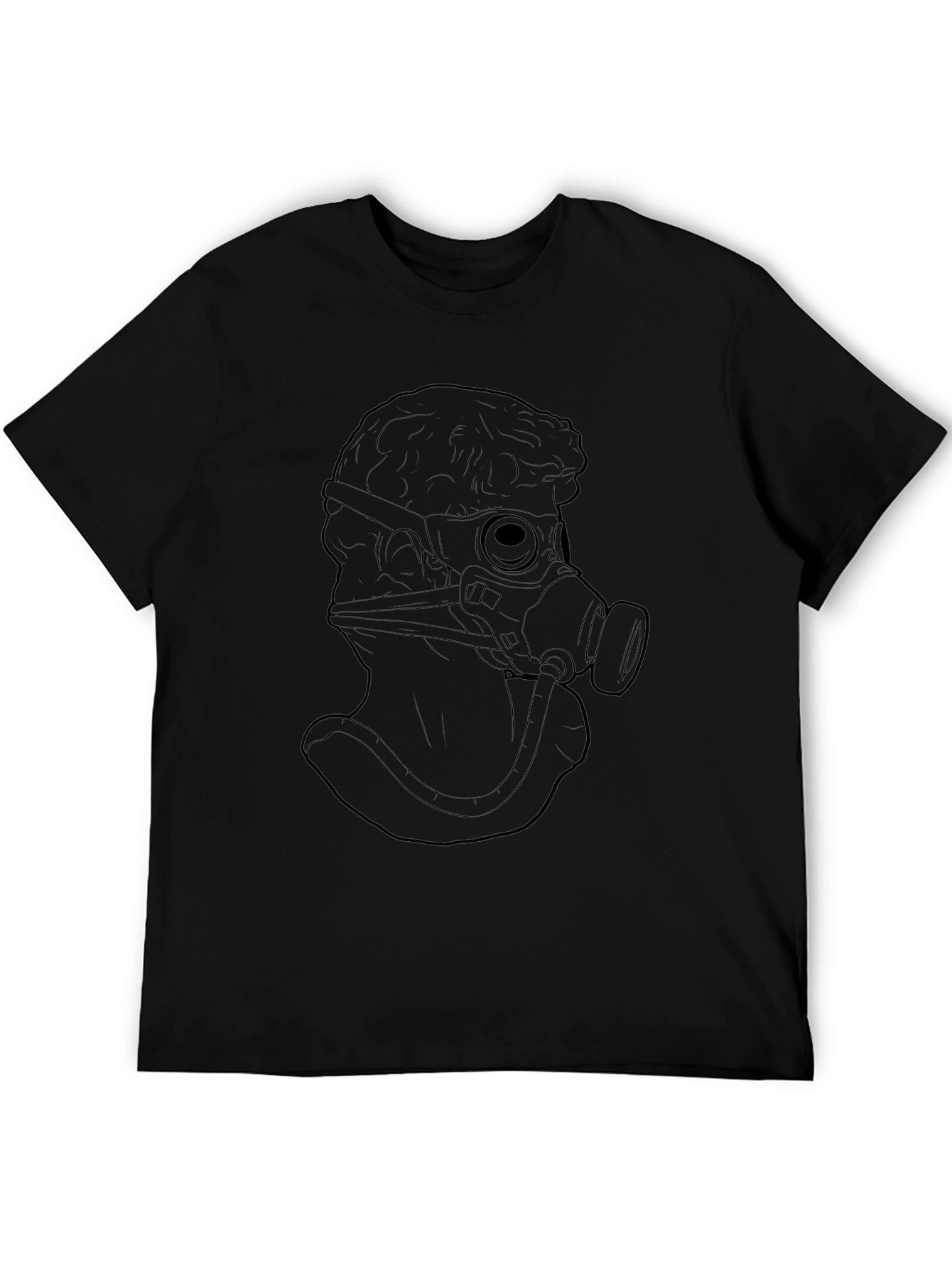 Statue with Gas Mask Graphic Tee - Black T-Shirt