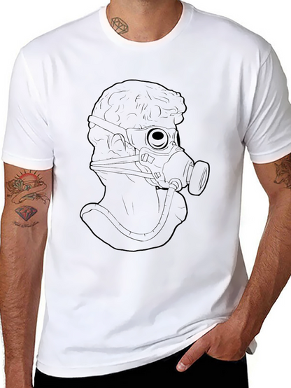 Statue with Gas Mask Graphic Tee - Black T-Shirt