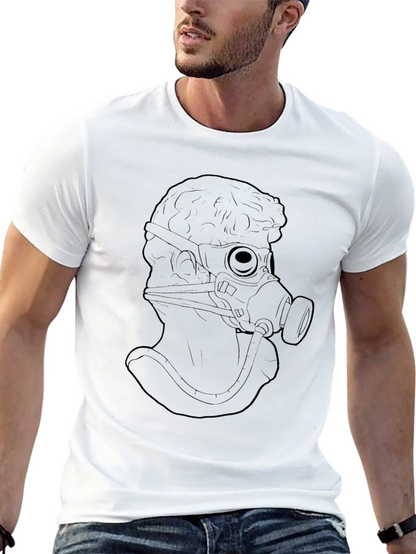 Statue with Gas Mask Graphic Tee - Black T-Shirt