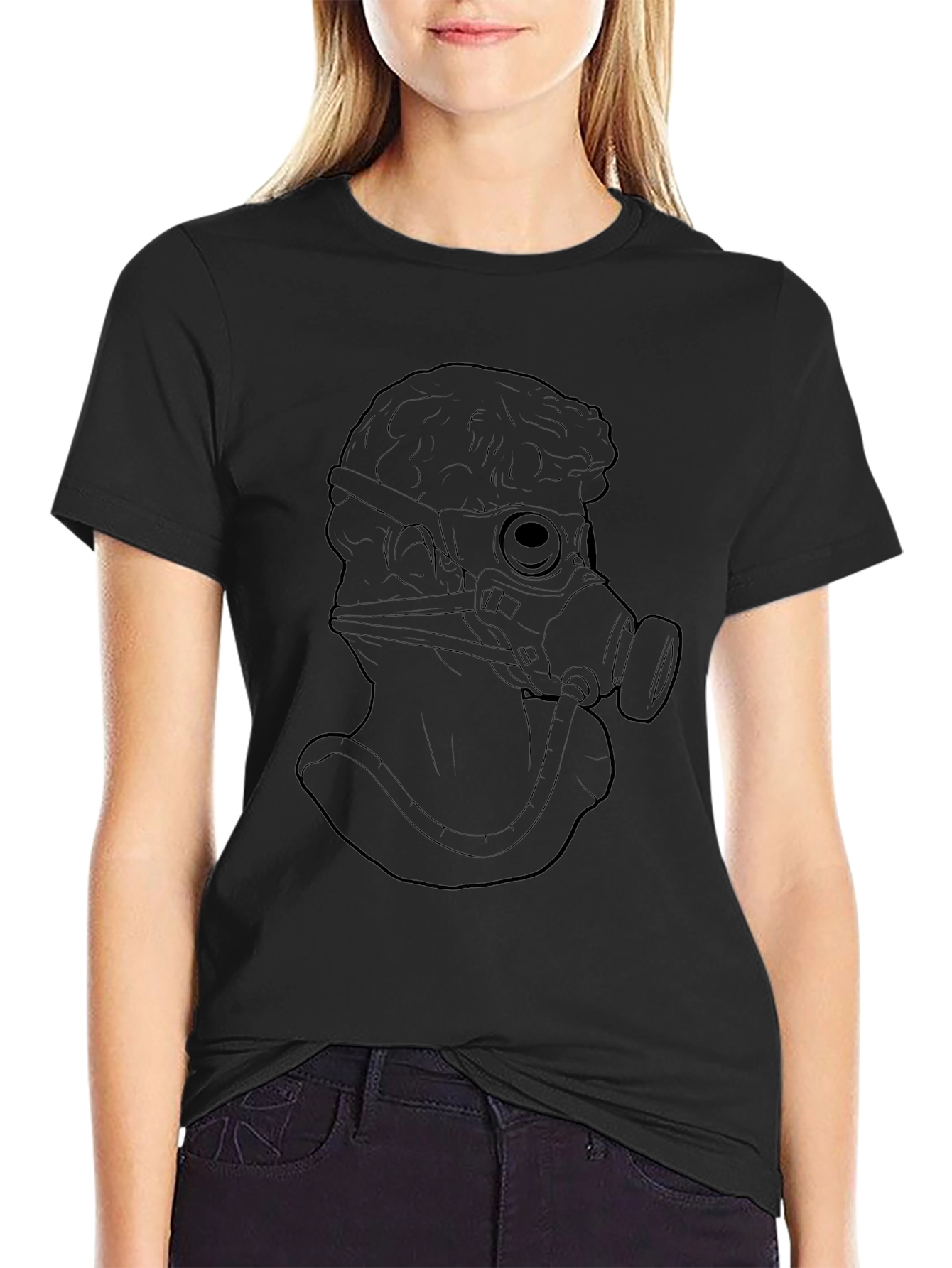 Statue with Gas Mask Graphic Tee - Black T-Shirt