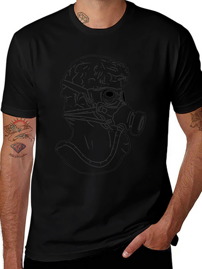 Statue with Gas Mask Graphic Tee - Black T-Shirt