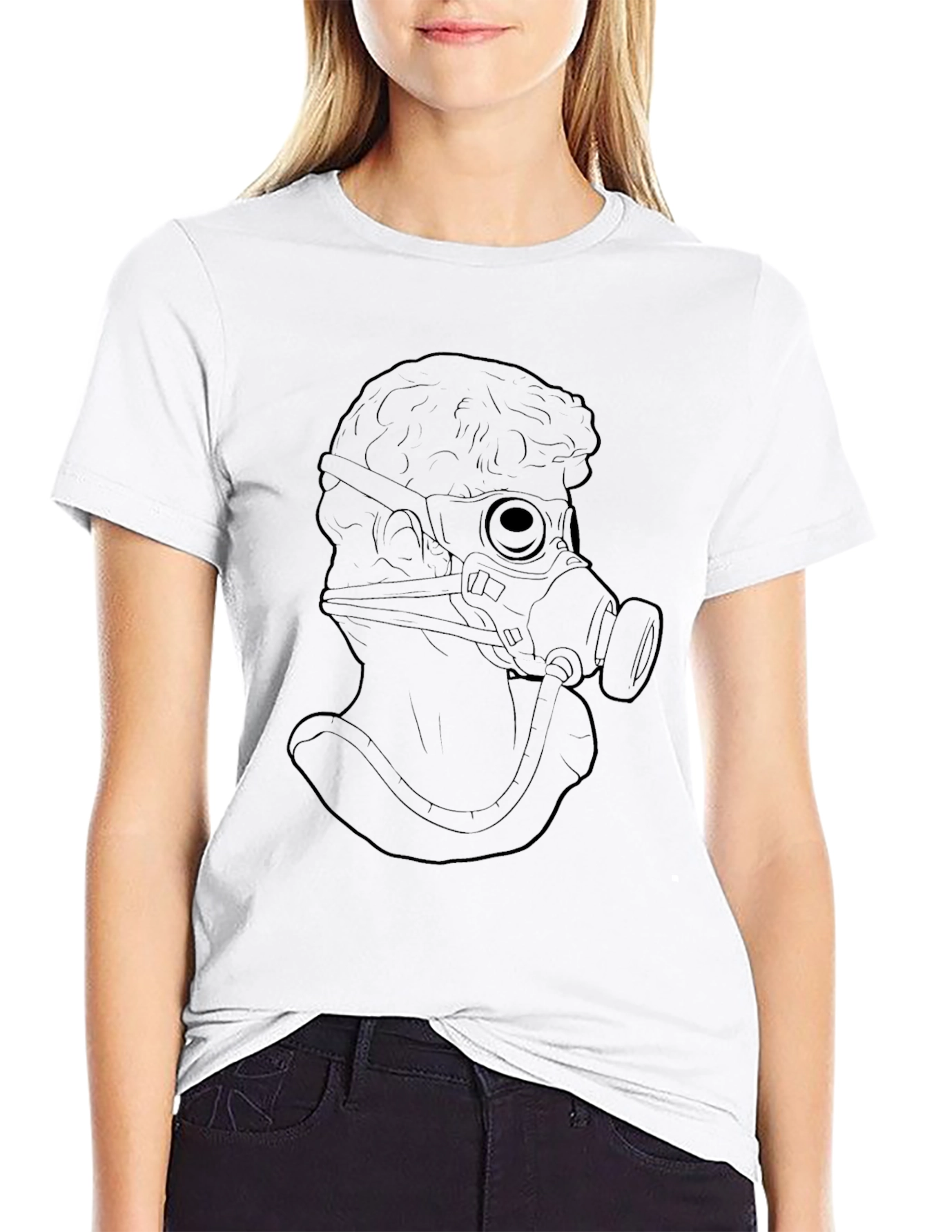 Statue with Gas Mask Graphic Tee - Black T-Shirt