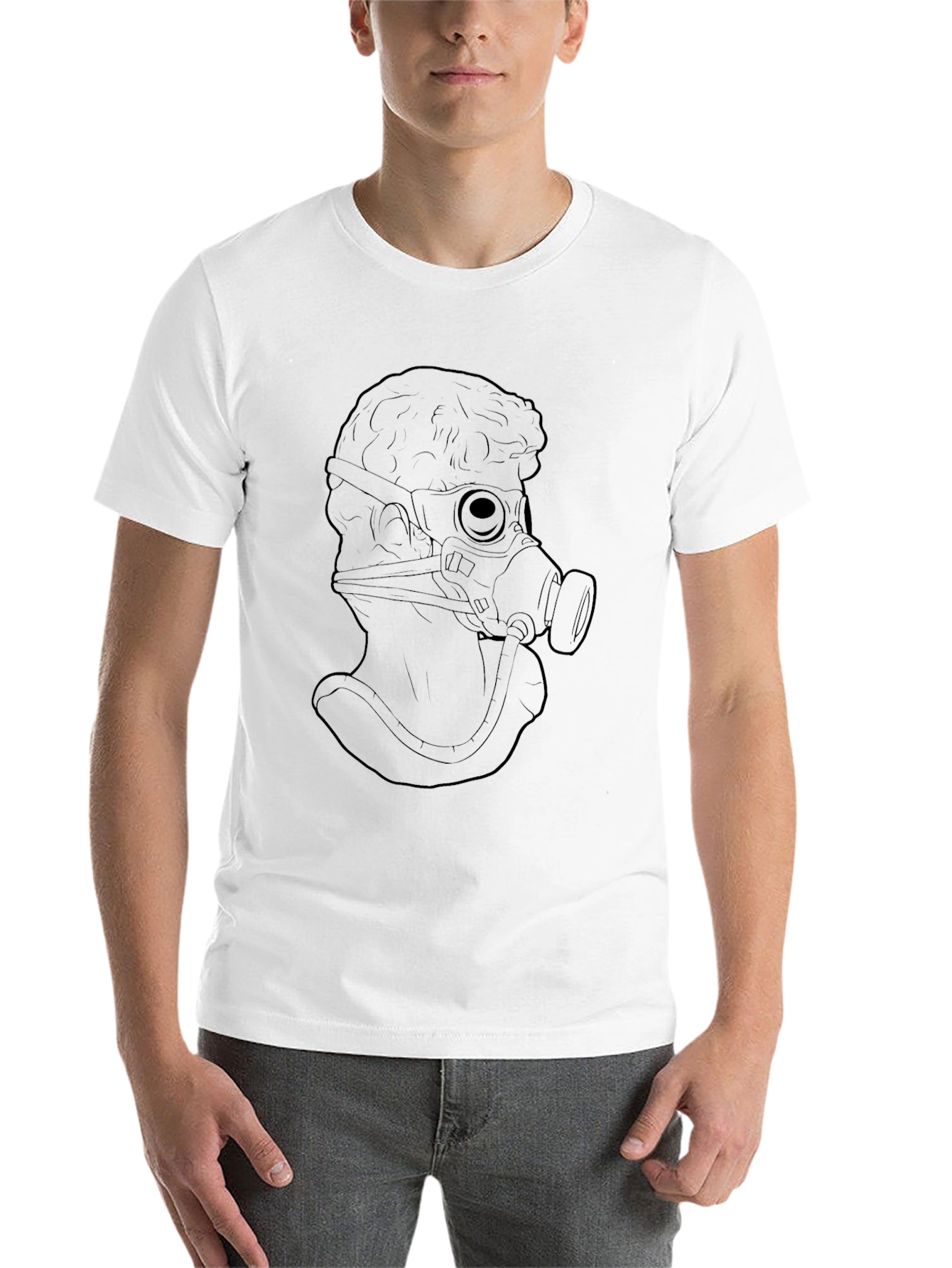 Statue with Gas Mask Graphic Tee - Black T-Shirt