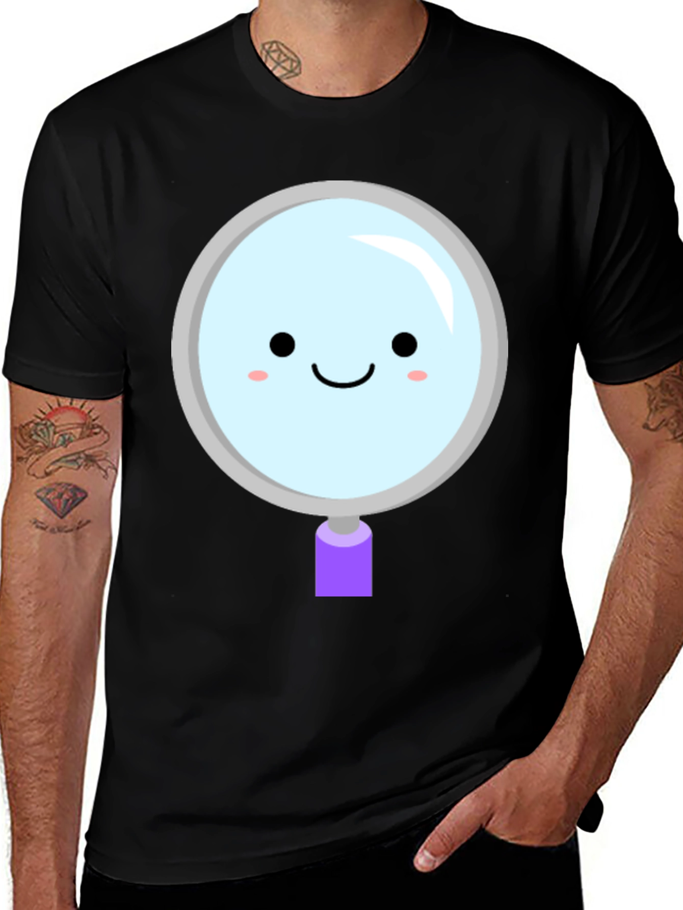 Cute Magnifying Glass Graphic Tee - Unisex Black T-Shirt