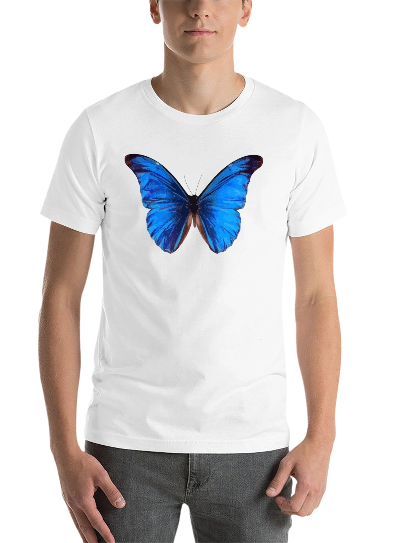 Blue Butterfly Graphic Black T-Shirt