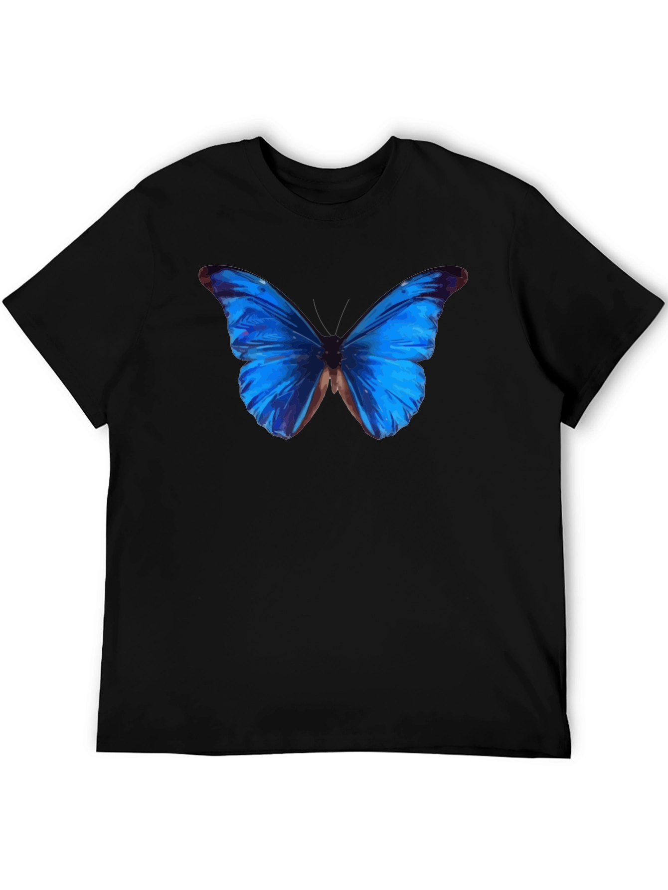 Blue Butterfly Graphic Black T-Shirt