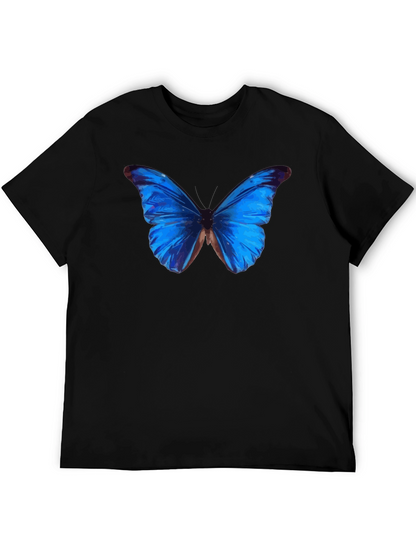 Blue Butterfly Graphic Black T-Shirt