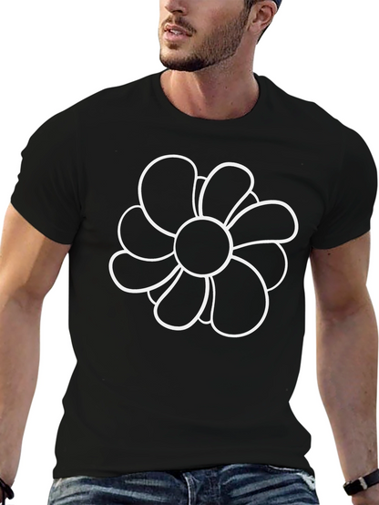 Black T-Shirt with Flower Design
