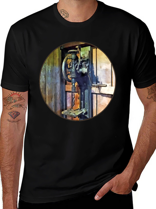 Vintage Drill Press Graphic Tee - Black Cotton T-Shirt