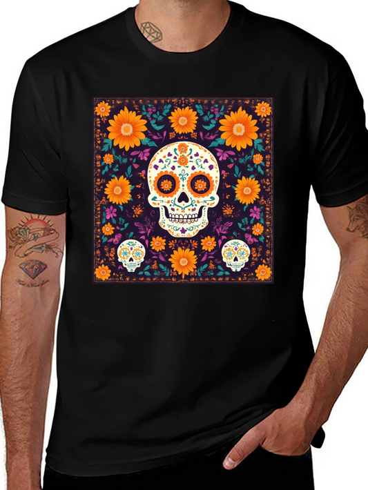 Sugar Skull Floral Graphic Tee - Day of the Dead Design