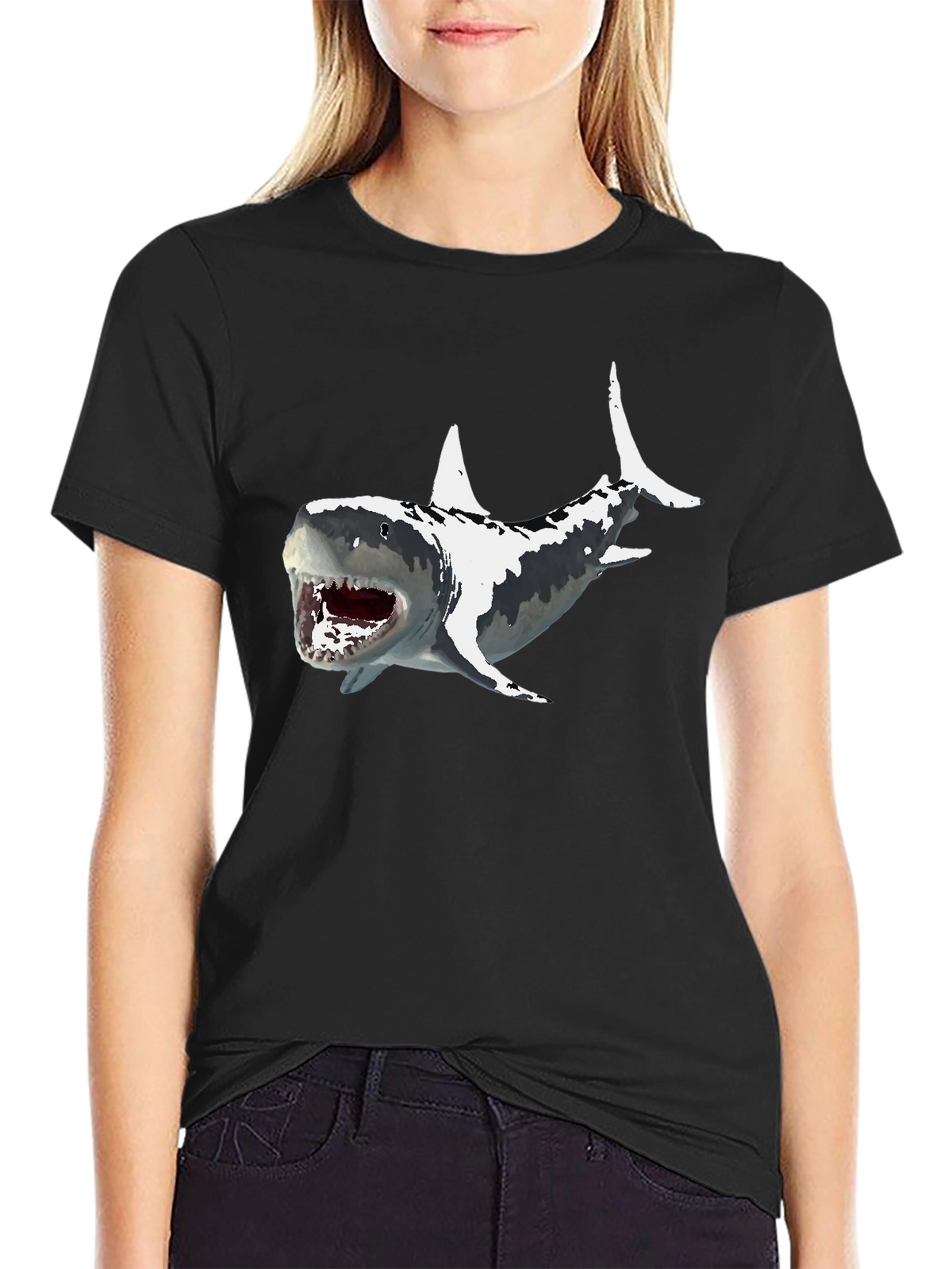 Shark Graphic Print Mens Black T-Shirt