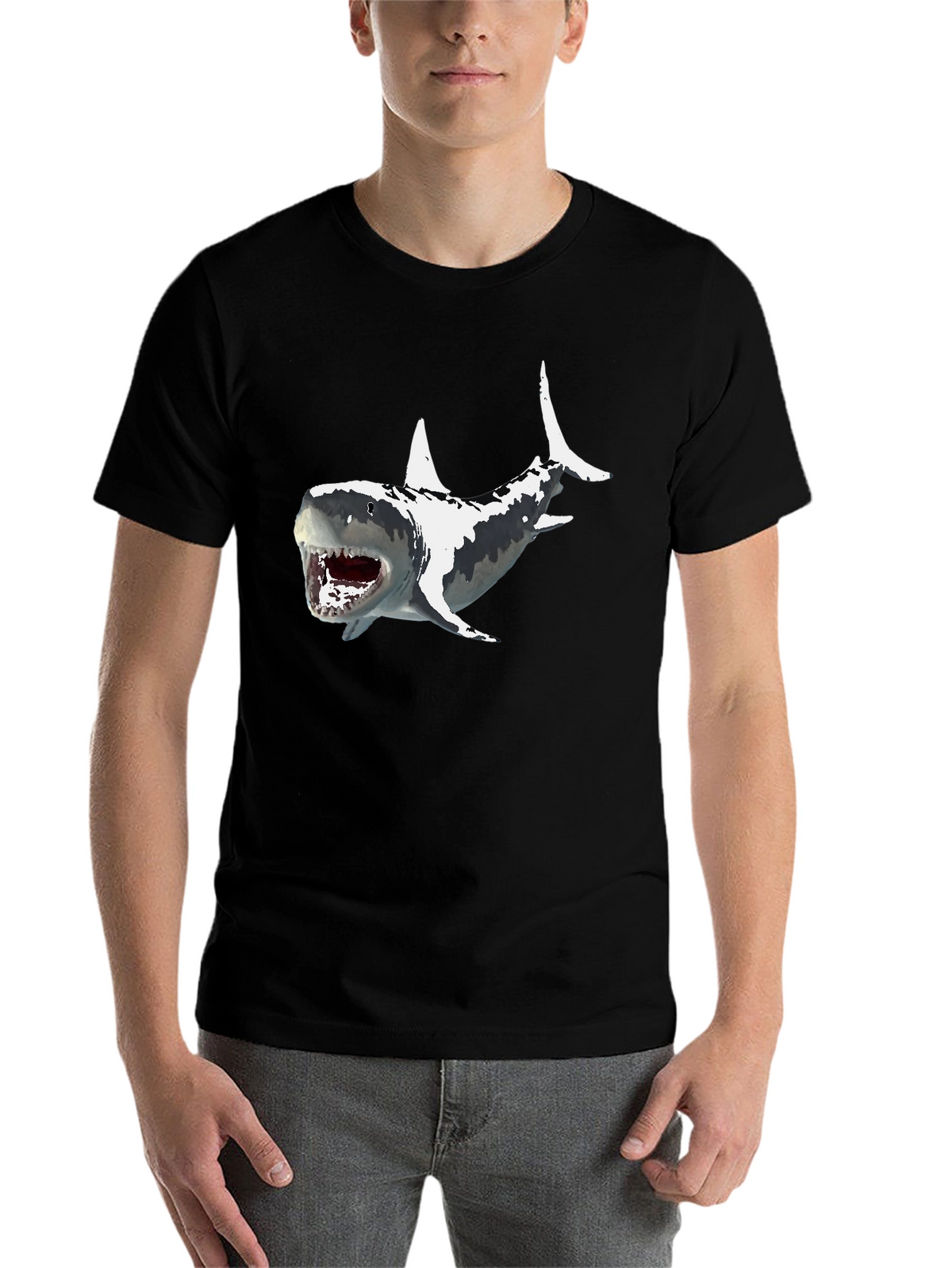 Shark Graphic Print Mens Black T-Shirt