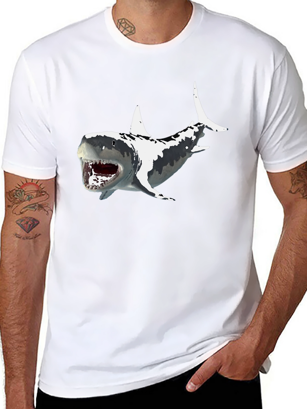 Shark Graphic Print Mens Black T-Shirt