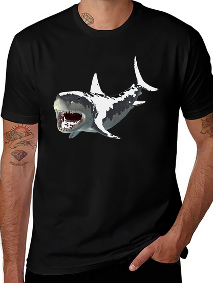 Shark Graphic Print Mens Black T-Shirt