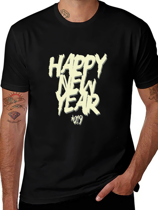 Happy New Year 2019 Graphic Tee - Black Cotton T-Shirt