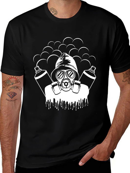 Cool Graphic T-Shirt - Gas Mask Graffiti Artist Black Tee