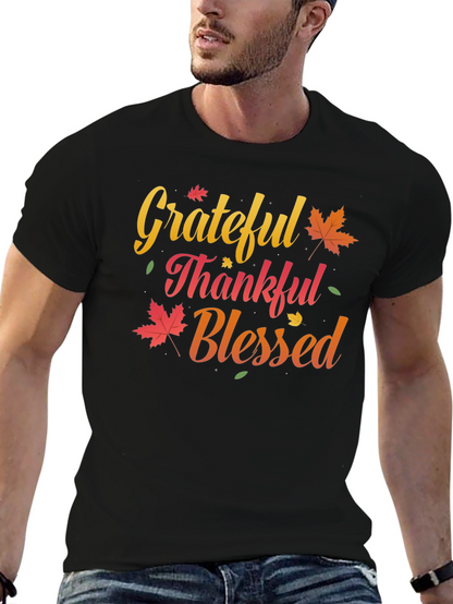 Grateful Thankful Blessed T-Shirt Fall Thanksgiving Tee