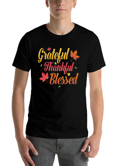 Grateful Thankful Blessed T-Shirt Fall Thanksgiving Tee