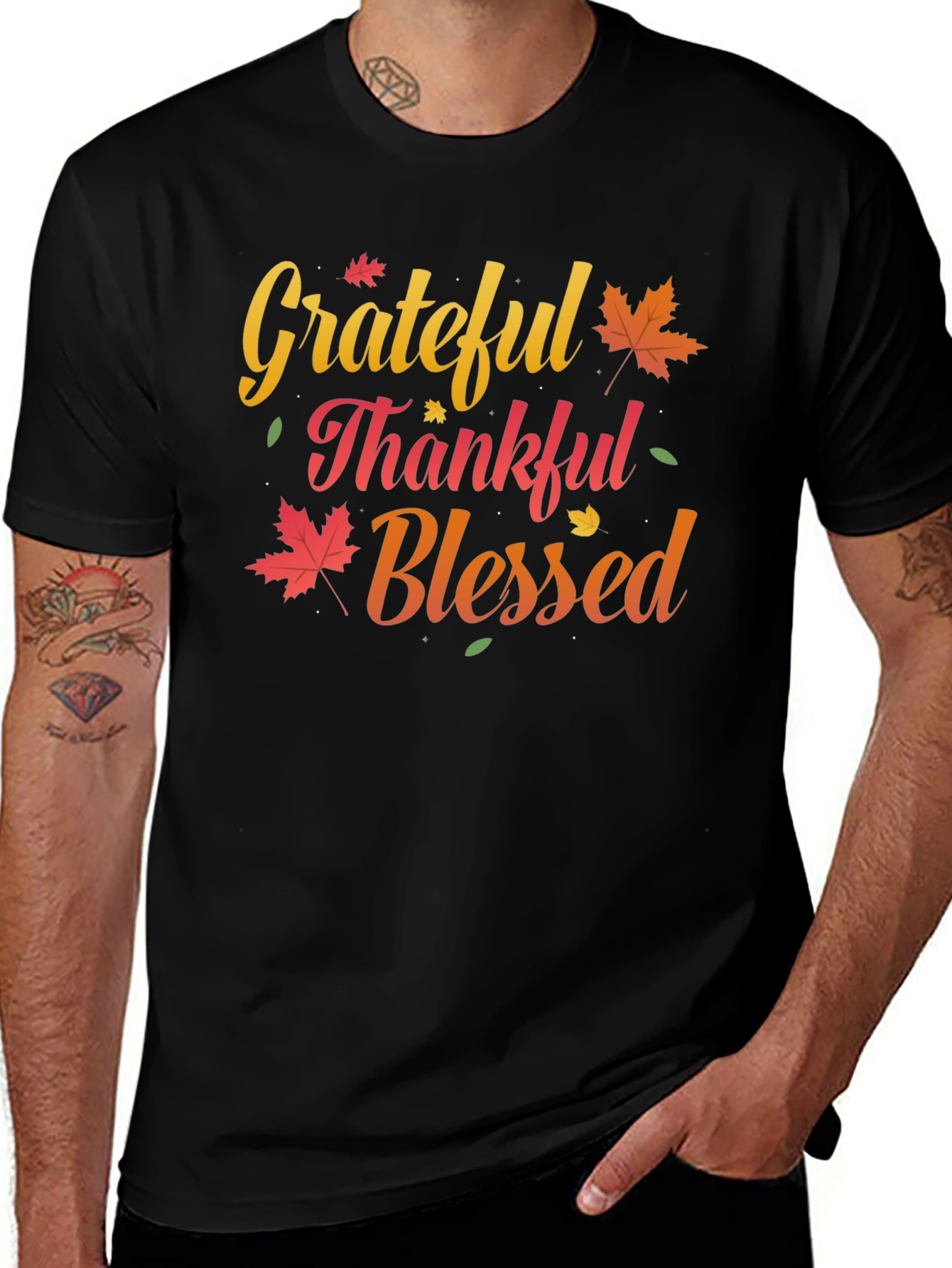 Grateful Thankful Blessed T-Shirt Fall Thanksgiving Tee