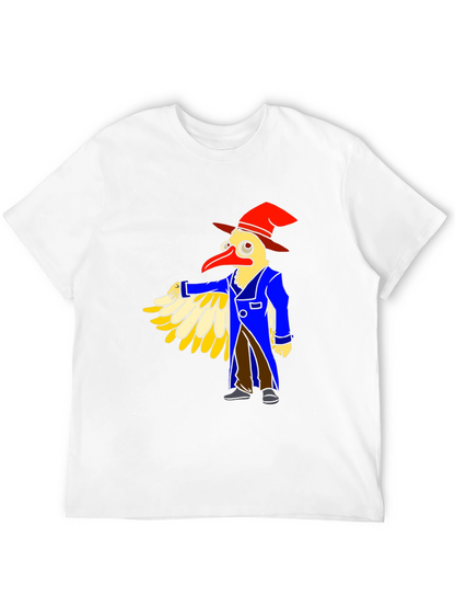 Whimsical Bird Cartoon Graphic Tee - Black