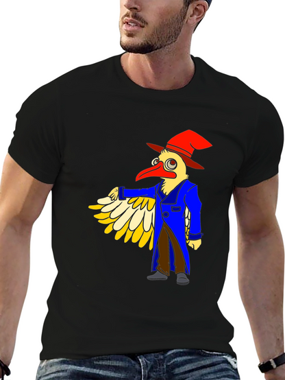 Whimsical Bird Cartoon Graphic Tee - Black