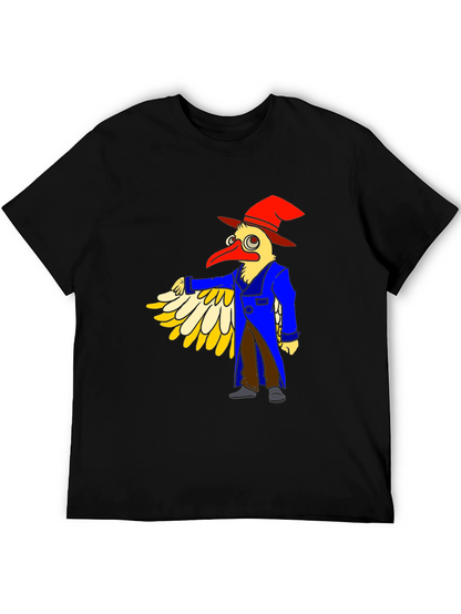 Whimsical Bird Cartoon Graphic Tee - Black