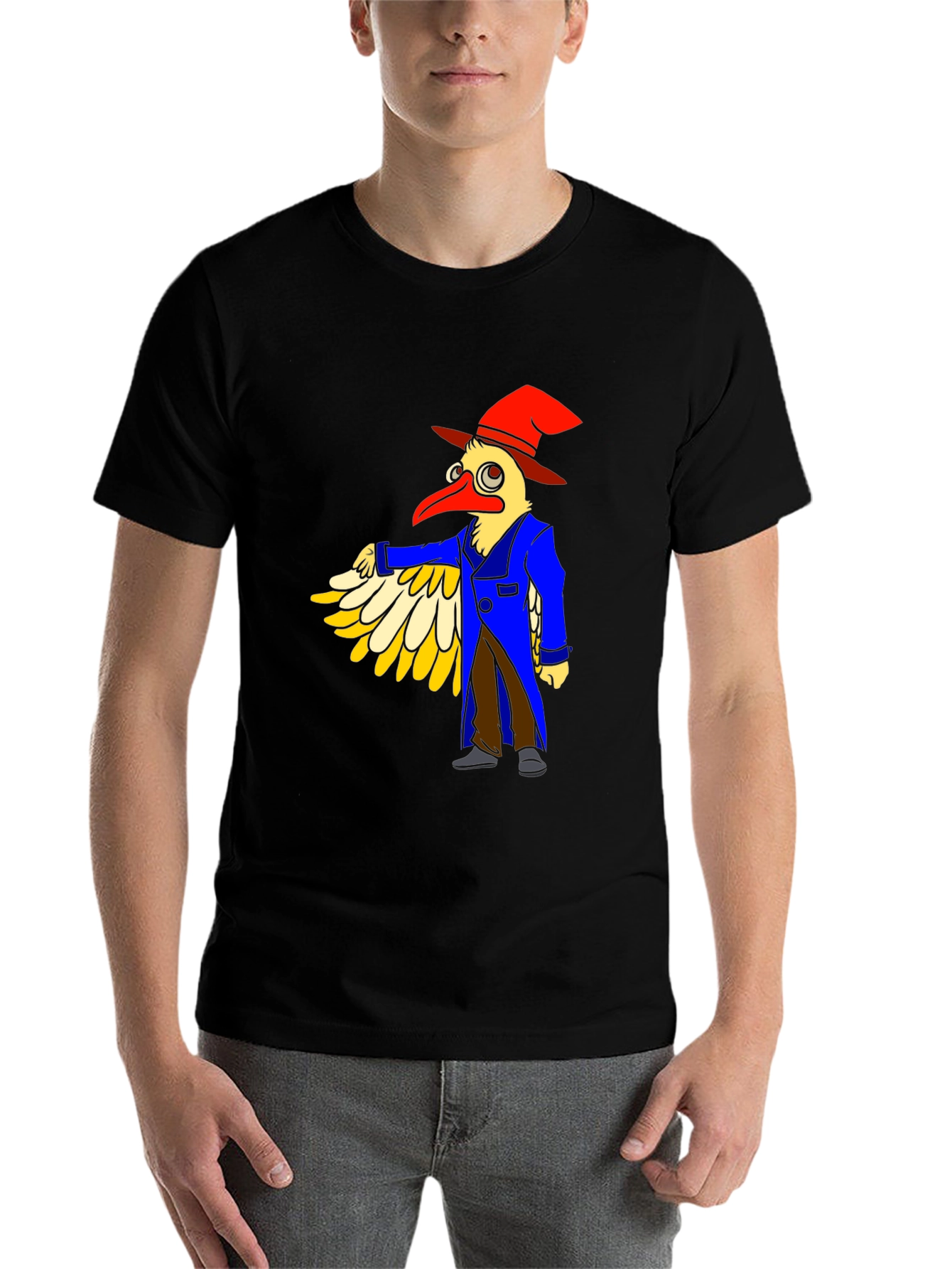 Whimsical Bird Cartoon Graphic Tee - Black