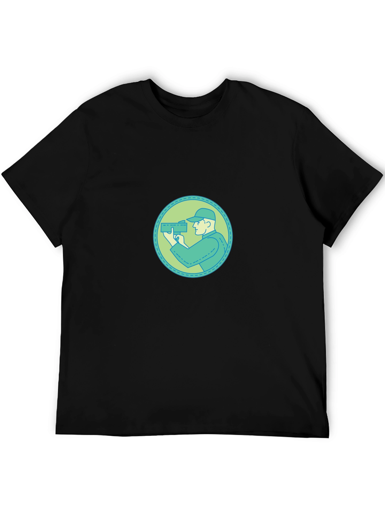 Graphic Tee - Cameraman Design Black Cotton