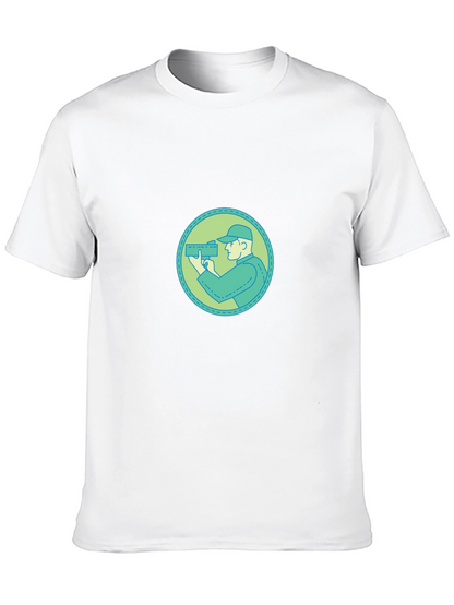 Graphic Tee - Cameraman Design Black Cotton