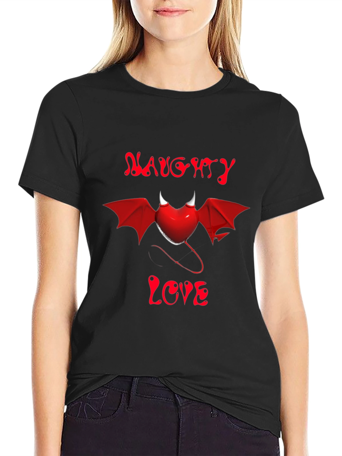 Naughty Love Devil Heart Graphic Tee - Black
