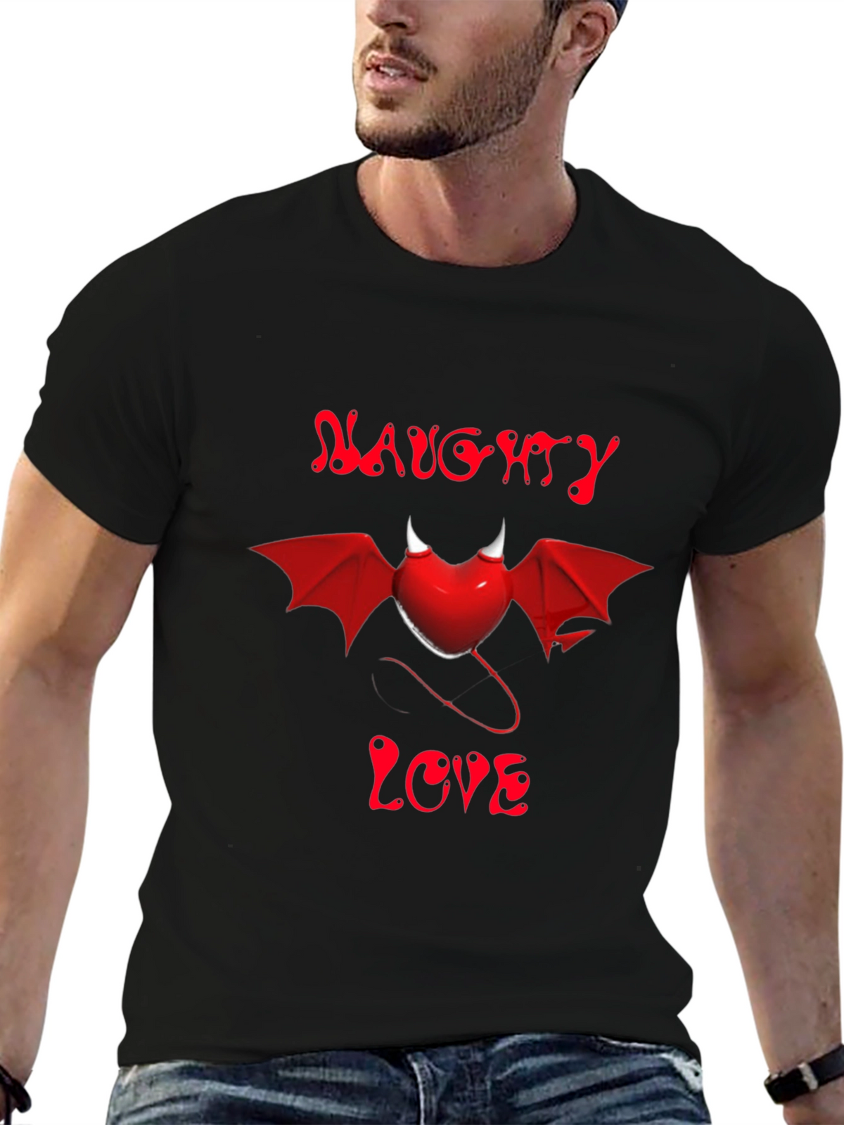 Naughty Love Devil Heart Graphic Tee - Black