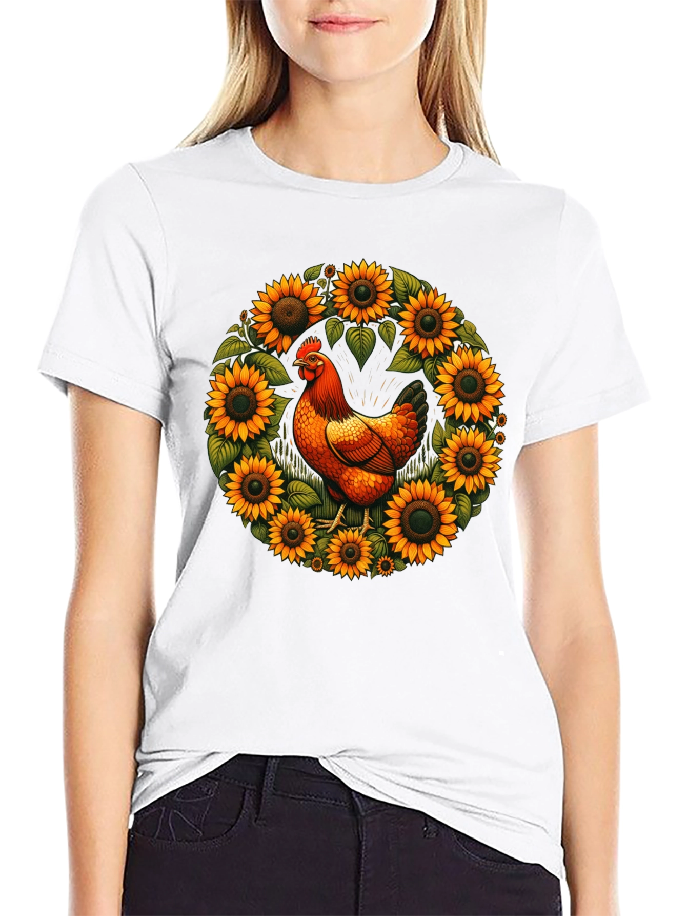 Chicken & Sunflower Wreath Graphic Tee
