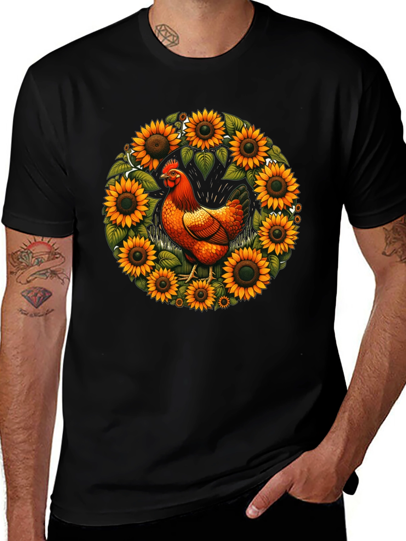Chicken & Sunflower Wreath Graphic Tee