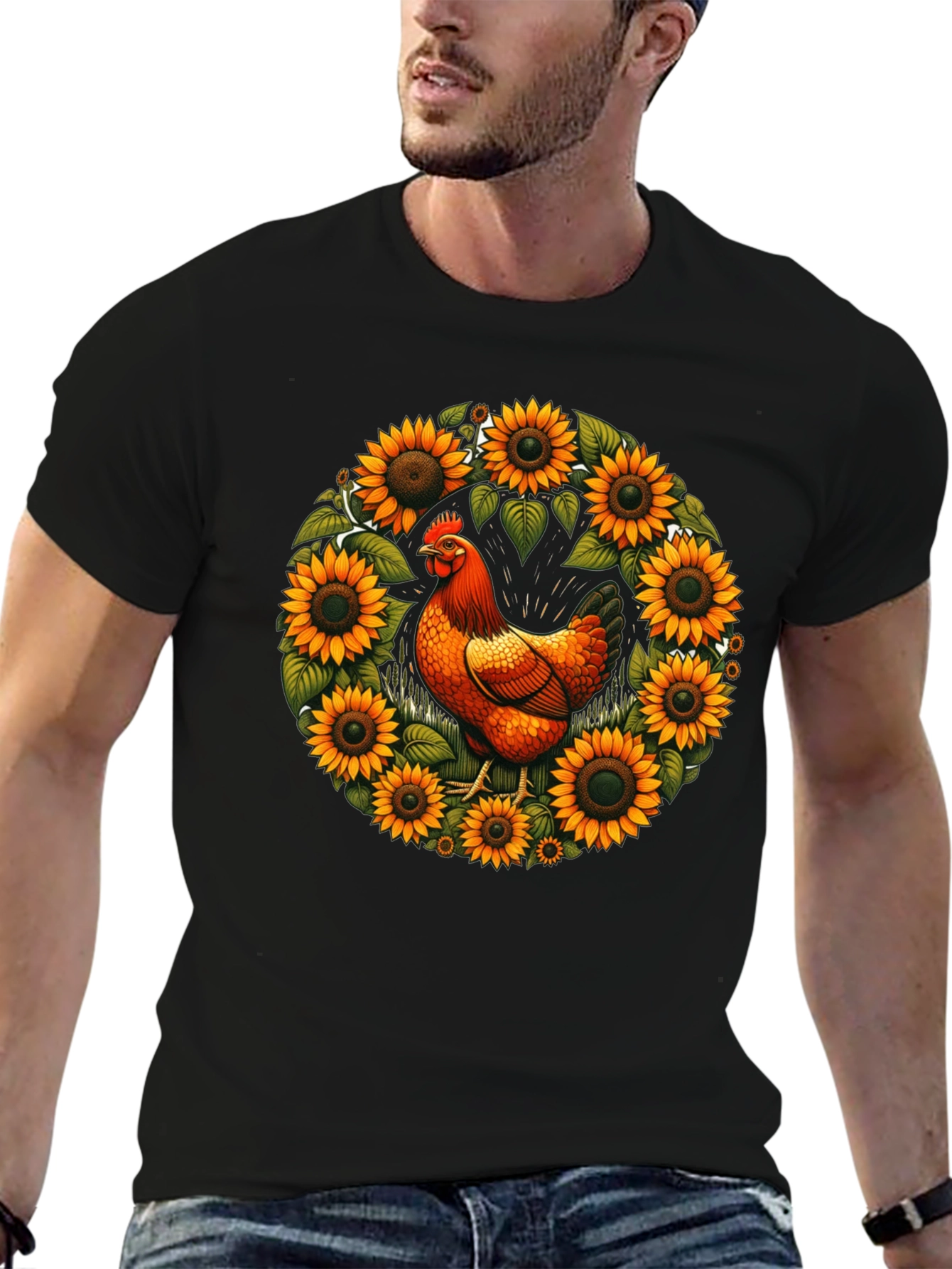 Chicken & Sunflower Wreath Graphic Tee