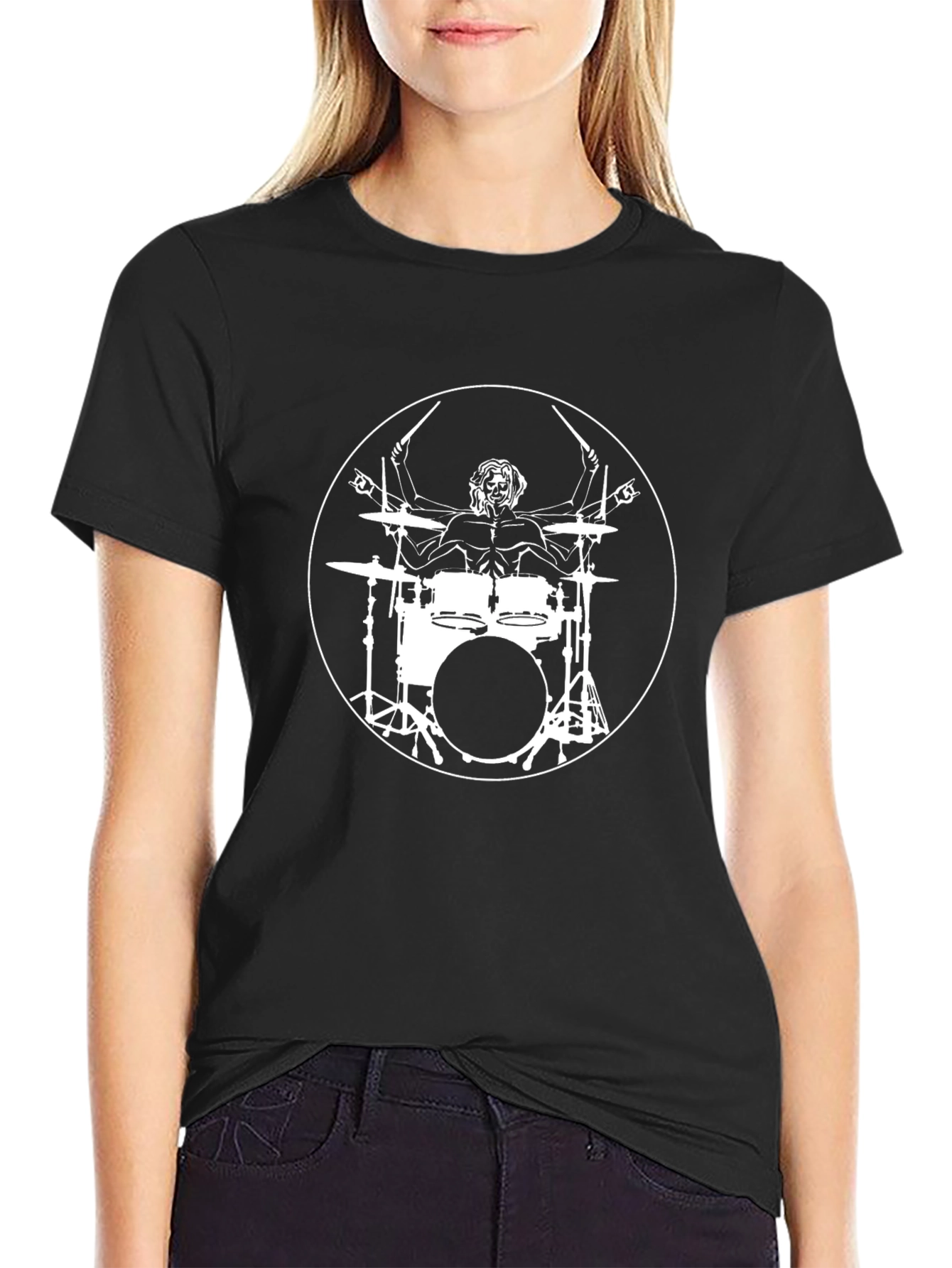 Drummer Vitruvian Man Black T-Shirt