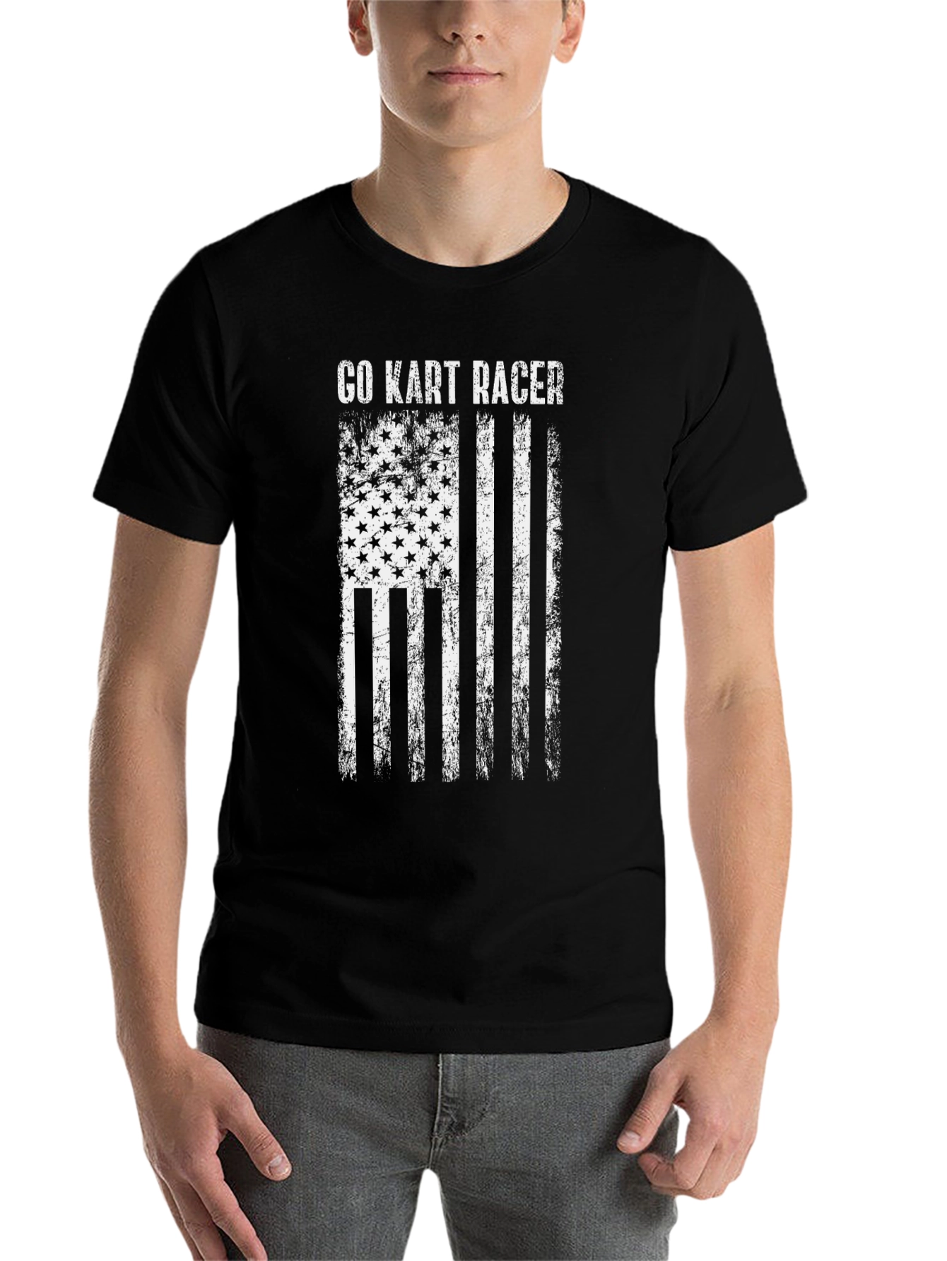 Go Kart Racer American Flag Graphic T-Shirt