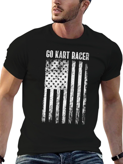 Go Kart Racer American Flag Graphic T-Shirt
