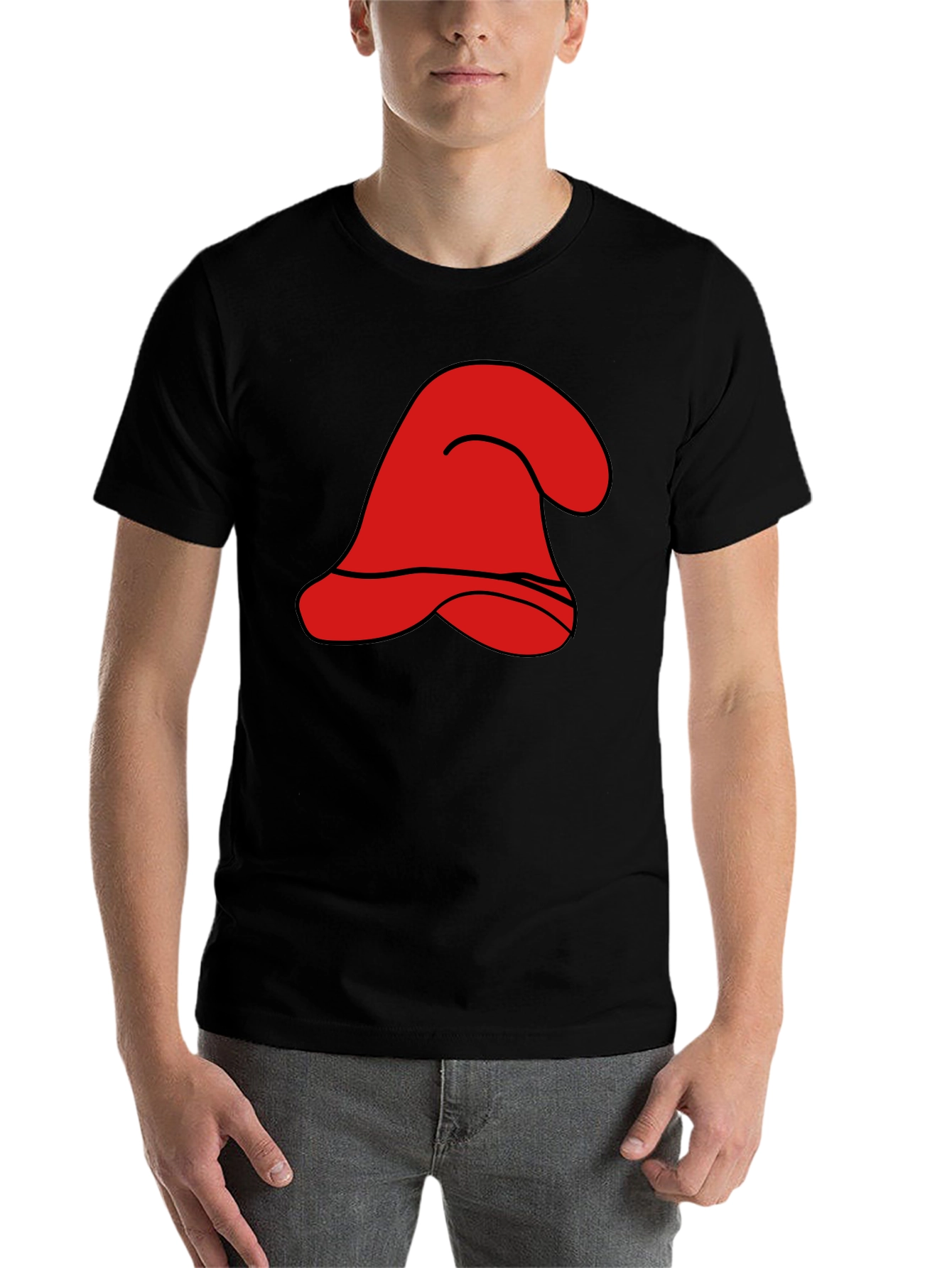 Red Cartoon Hat Graphic Black T-Shirt