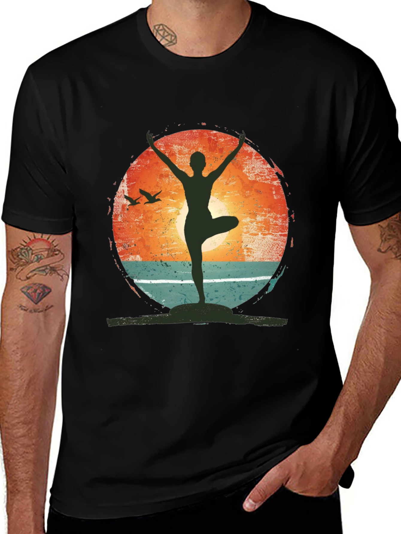 Yoga Pose Graphic T-Shirt - Nature Sunset Design