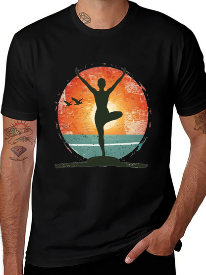 Yoga Pose Graphic T-Shirt - Nature Sunset Design