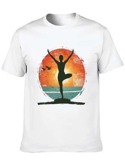 Yoga Pose Graphic T-Shirt - Nature Sunset Design