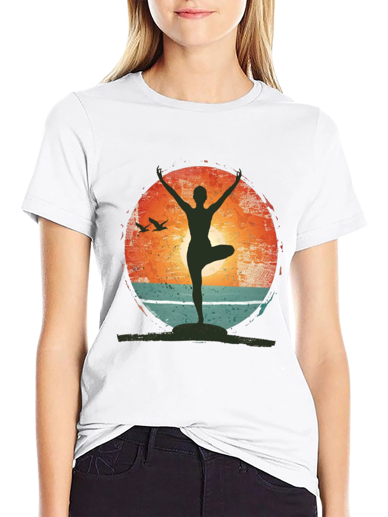 Yoga Pose Graphic T-Shirt - Nature Sunset Design