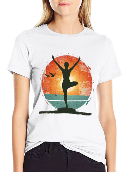Yoga Pose Graphic T-Shirt - Nature Sunset Design