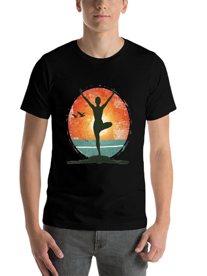 Yoga Pose Graphic T-Shirt - Nature Sunset Design